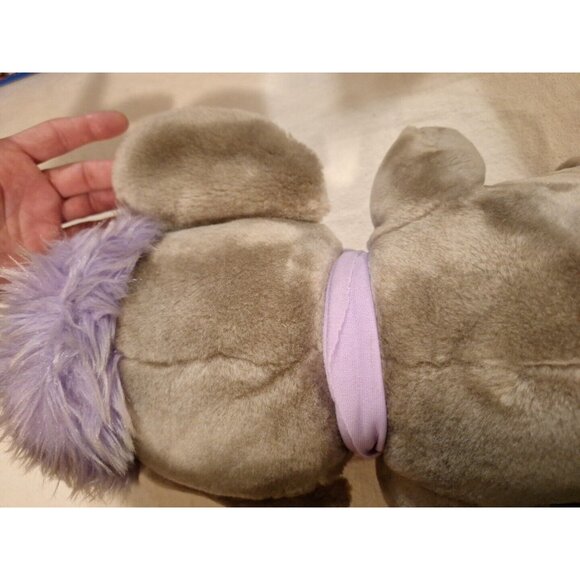 80s Disney Bianca Gray Plush Mouse Stuffed Purple Bow 16" Vintage Made in Korea - Picture 11 of 16